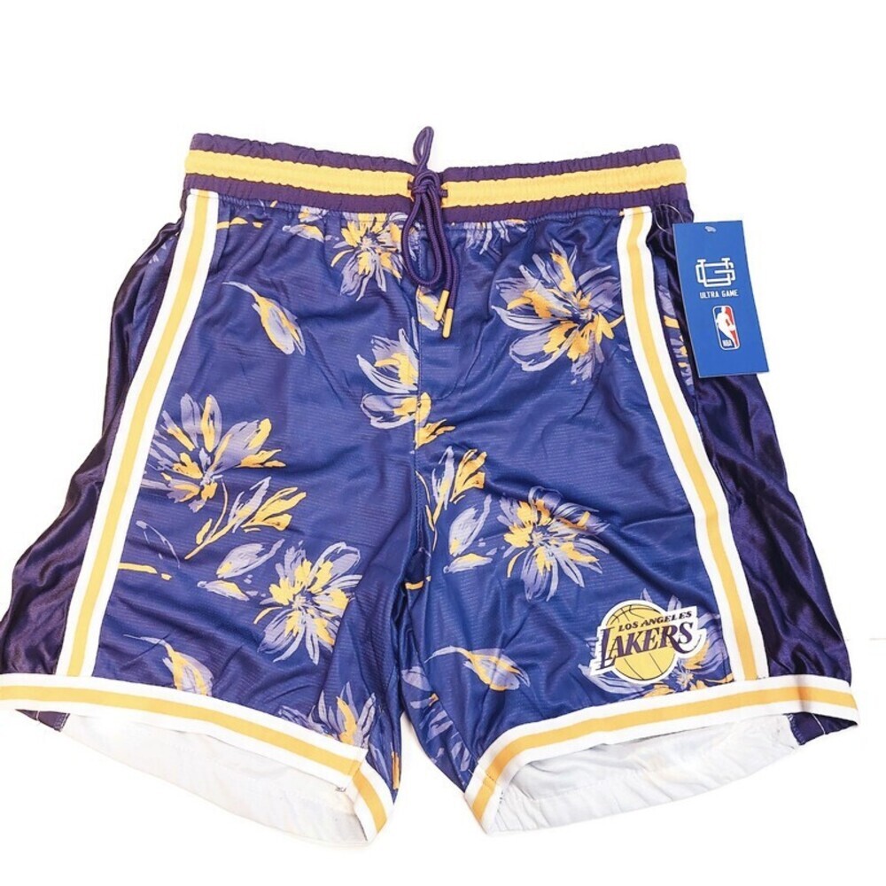 NBA Los Angeles Lakers Mens M Athletic Basketball Shorts Purple Tropical Floral